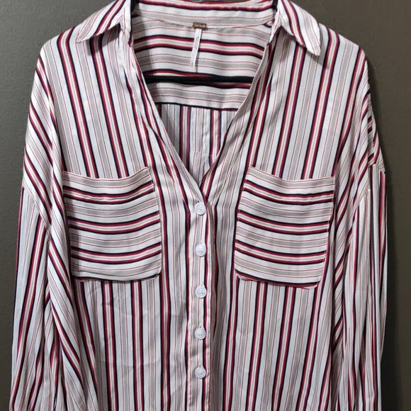 Free People Striped Boxy Hi Low Long Sleeve Top SIZE XS - Picture 1 of 6